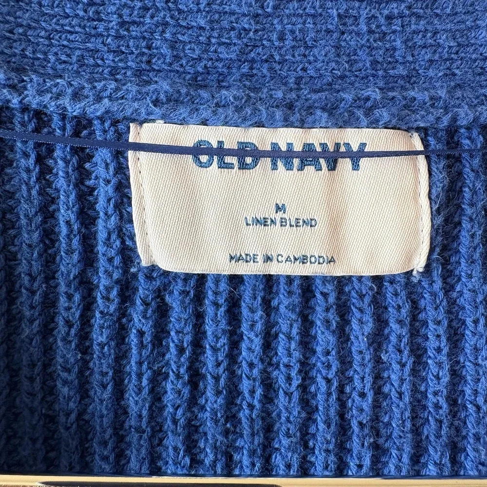 Old Navy Linen Cotton Blend Cardigan Blue V-neck Button Front Sweater Women's M - Picture 4 of 12